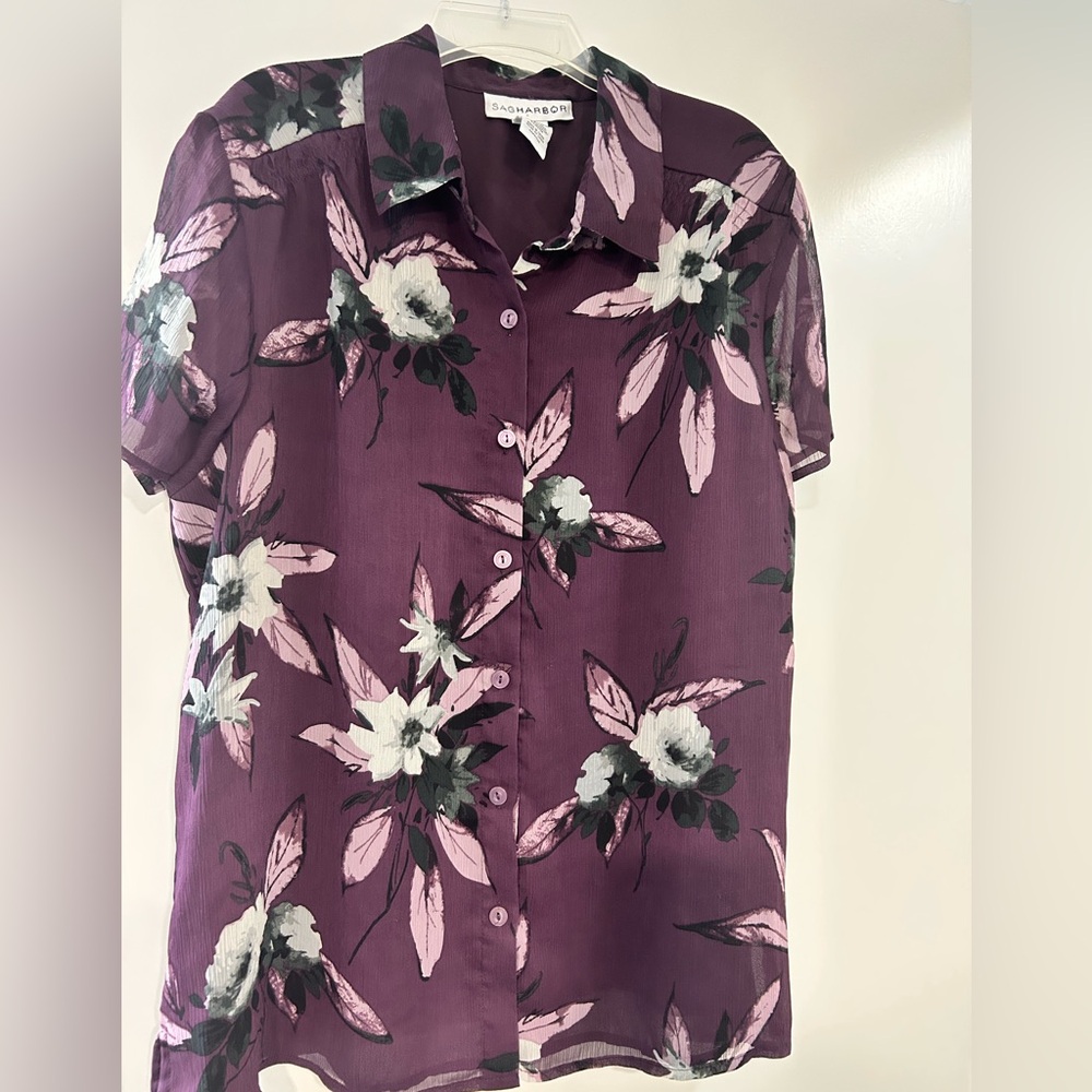 Sag Harbor Purple Button-Up Blouse